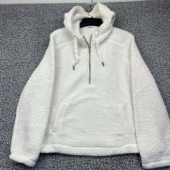 Old Navy Active Hoodie Women Medium White Sherpa Pullover‎ Long Sleeve Adult M - Picture 1 of 7